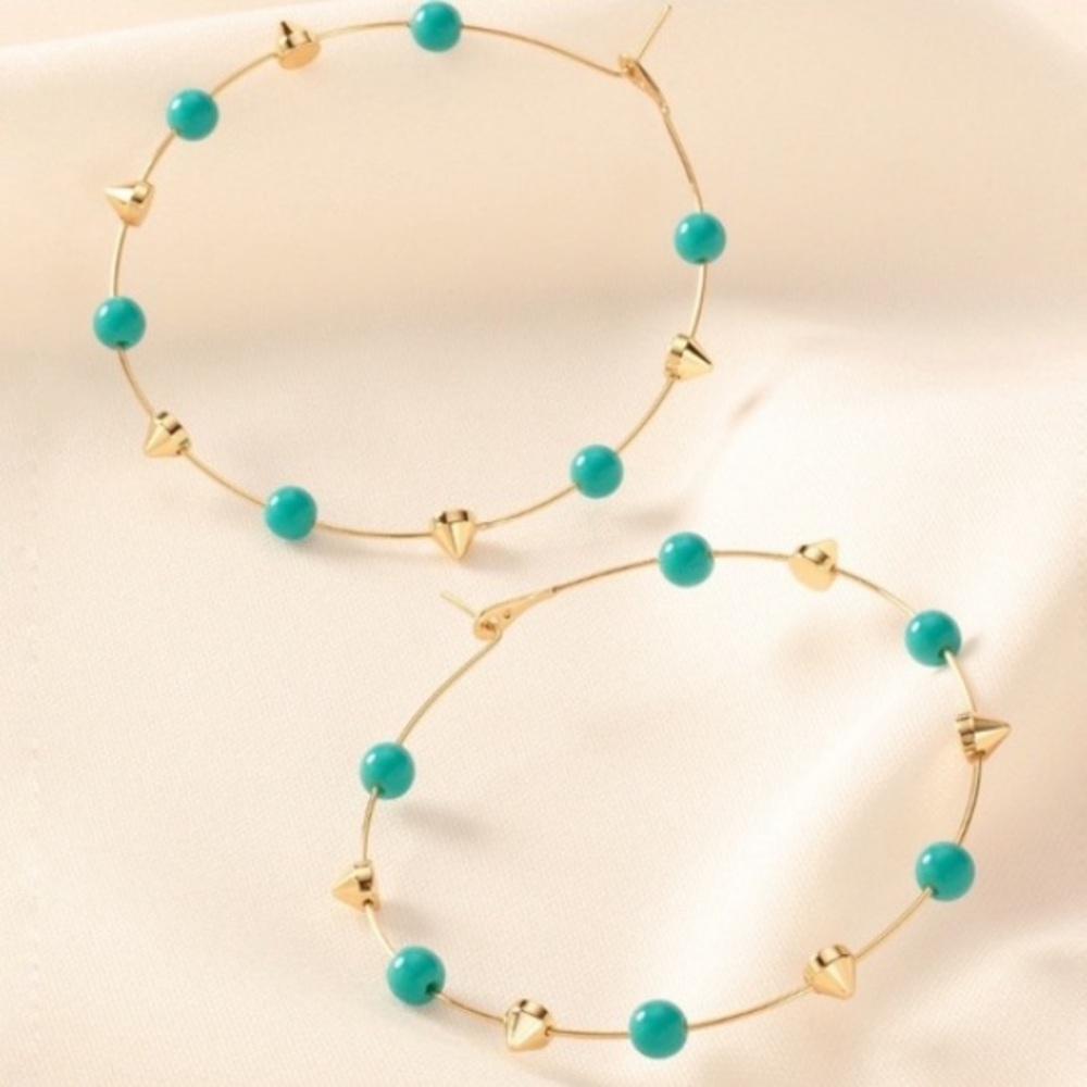:: Stella & Dot | Retired Madison Hoops Gold+Turquoise Statement Earrings - Picture 4 of 6